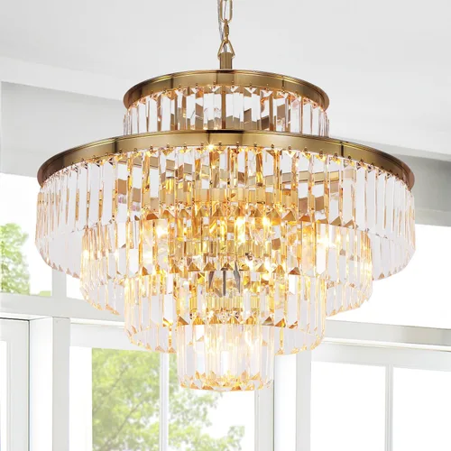 Miniatura 20 de Candelabro grande de cristal moderno y lujoso, lámpara colgante de gota de lluvia para comedor, dormitorio, sala de estar, marrón, 39 pulgadas