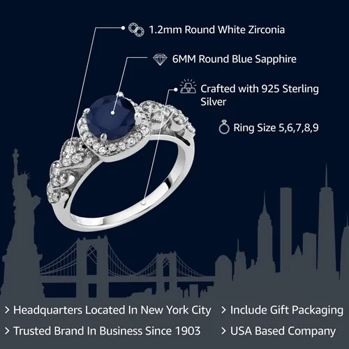 Miniatura 40 de Gem Stone King Anillo de compromiso de aniversario y piedra natal de corte redondo de 0.236 in para mujer, plata de ley 925, anillo de promesa