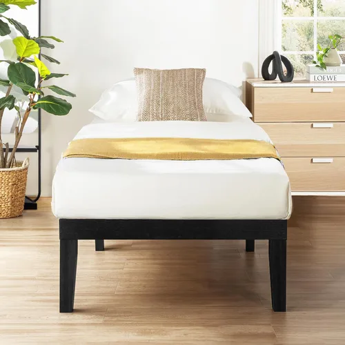 Mellow Naturalista Classic - Cama de plataforma de madera maciza de 16 pulgadas con listones de madera, color negro, tamaño individual