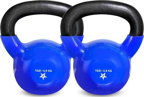 Miniatura 19 de Yes4All Pesa rusa, pesas rusas de hierro fundido con revestimiento de vinilo de 5-100 LB para entrenamiento de fuerza para ejercicios de gimnasio