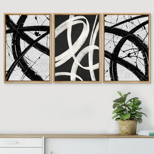 Miniatura 585 de SIGNWIN Lienzo enmarcado para pared, arte con pinceladas de flujo neutro en tonos beige abstractos, ilustraciones, arte moderno, decorativo