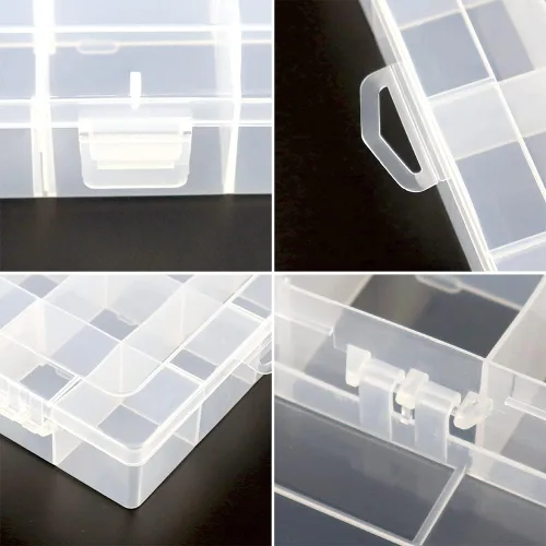 Miniatura 4 de Paquete de 3 cajas organizadoras de 28 compartimentos con separadores ajustables Parkical, contenedor de almacenamiento de plástico de 28 rejillas