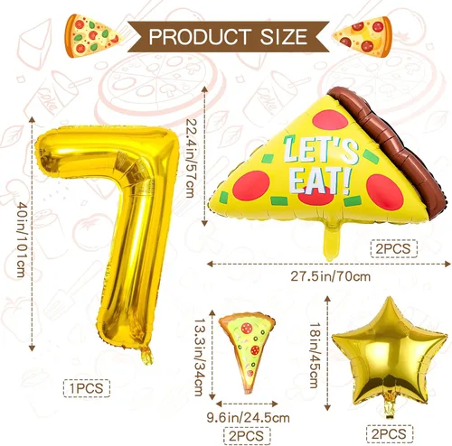 Miniatura 2 de 7 globos de pizza, número de cumpleaños de pizza, globos de aluminio de Mylar para pizza, suministros de fiesta, decoraciones de cumpleaños