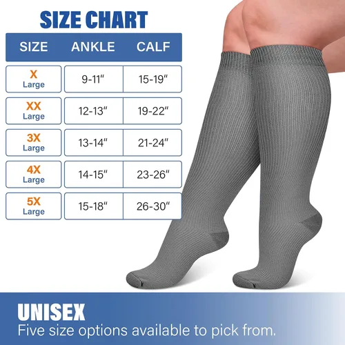 Miniatura 6 de CHARMKING 3 pares de calcetines de compresión de talla grande para mujeres y hombres, pantorrilla extra ancha de 20-30 mmHg, el mejor apoyo