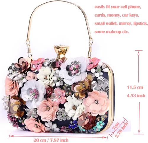 Miniatura 6 de BBTT.ful Las mujeres embragues flor noche bolso cadena correa hombro bolso bolso boda bolso bolso, Negro