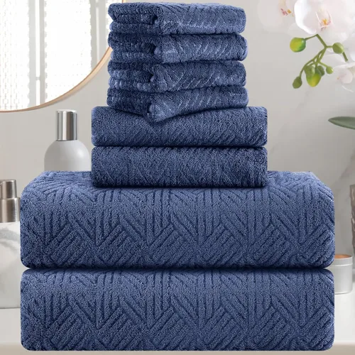 Miniatura 15 de CHINO Juego de 8 toallas de baño turquesa, 2 toallas grandes/2 toallas de mano/4 toallitas, toalla de baño grande de 600 GSM, toalla de secado