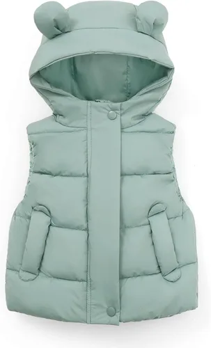 Miniatura 2 de Chaleco de plumón para bebés y niñas, lindo abrigo de algodón con capucha con orejas de oso para invierno, chaleco cálido para niños