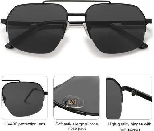 Miniatura 13 de SOJOS Trendy Aviator Sunglasses Mens Womens Retro Double Bridge Metal Frame Semi-Rimless Shades SJ1191