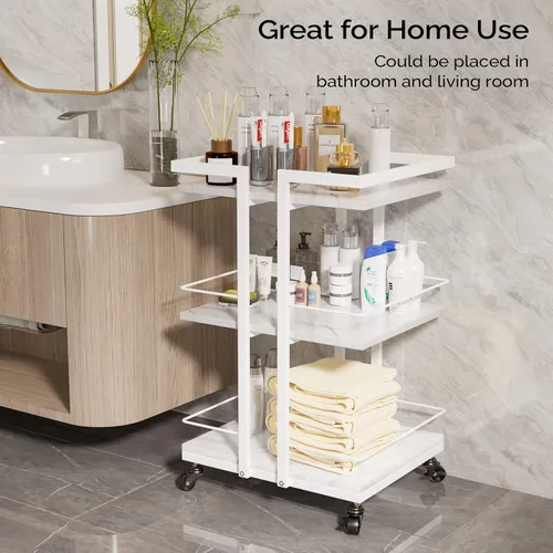 Miniatura 8 de Carrito de Esteticista con Ruedas, Carrito Rodante Utilitario para Salón, Organizador de Almacenamiento Móvil Blanco para Spa de Belleza