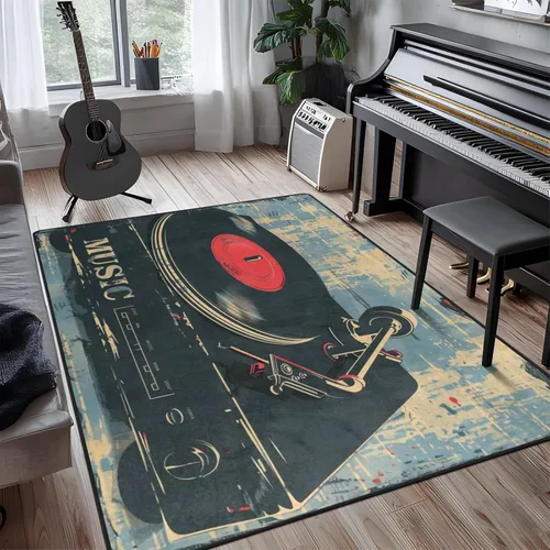 Miniatura 14 de keepcute Alfombra Redonda de Registro de Música Negra para Dormitorio, Sala de Estar, Estudio, Alfombra Antideslizante para Jugar, Alfombra