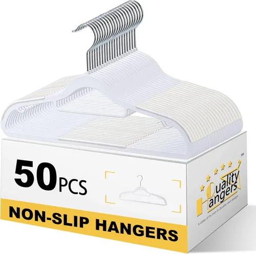 Miniatura 9 de Perchas de ropa de calidad, paquete de 50 unidades, perchas de plástico sin terciopelo para ropa, juego de perchas resistentes para abrigos, perchas