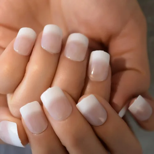 Miniatura 8 de Coolnail Uñas acrílicas clásicas a presión con flores cortas, uñas cuadradas de diseño natural, uñas postizas con purpurina para uso diario