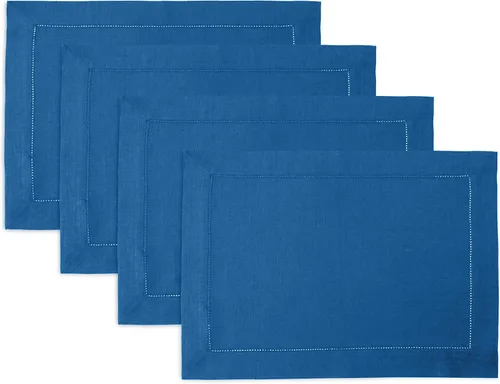 Miniatura 123 de Solino Home Juego de 4 manteles individuales de lino – Manteles individuales clásicos con vainica azul cielo de 14 x 19 pulgadas – manteles 09: Azul