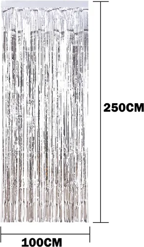 Miniatura 6 de Paquete de 4 cortinas metálicas con flecos para decoración de cumpleaños, bodas, Navidad Plata
