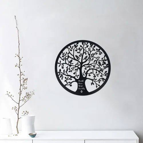 Miniatura 7 de ESTART Adorno de pared de 28 cm con diseño de árbol de la vida, escultura colgante de metal, placa familiar, decorativa para balcón, porche