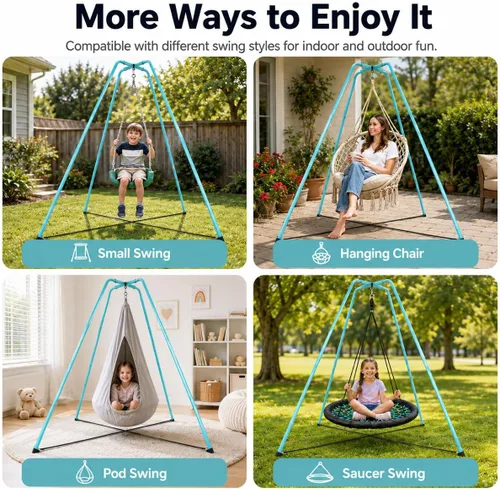 Miniatura 4 de Soporte de columpio para niños y adultos, marco de columpio resistente, soporta 330 libras, se adapta a la mayoría de columpios de platillos y Azul