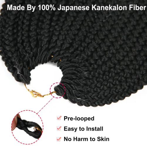 Miniatura 3 de Trenzas de ganchillo para mujer, 144 raíces/paquete, trenza negra con extremos rizados, trenzas de caja de 14 pulgadas, 24 mechones por pieza