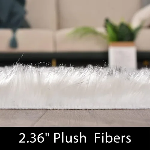 Miniatura 3 de Latepis Alfombra de Área de 6 x 8 Pies Blanca con Puntas Grises Alfombras Shag Grandes Alfombra de Piel Sintética de Oveja para Sala de Estar Blanco