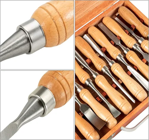 Miniatura 5 de VEVOR Juego de cinceles de madera, 12 piezas, cincel de mano tallado de 3-3/4 pulgadas de longitud de hoja con mango de eucalipto rojo, caja