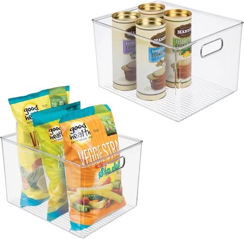 mDesign Contenedor de plástico moderno para cocina, despensa con asas, para armario, nevera/congelador, organizador de encimera, aperitivos,