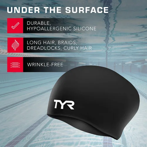 Miniatura 3 de Gorro de natación TYR, de silicona, ideal para pelo largo, no se arruga