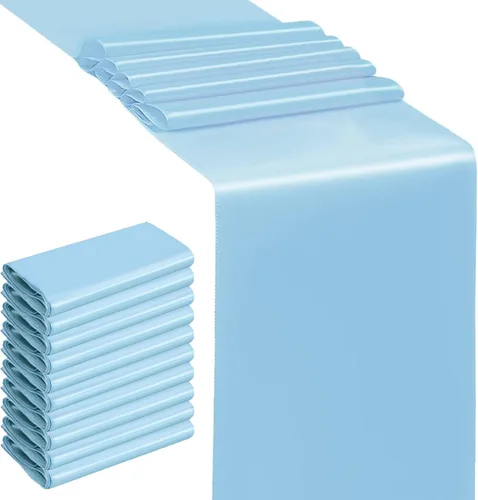 10 PCS Camino de Mesa Azul Bebé 12 X 108 Pulgadas Camino de Mesa de Satén para Bodas para Fiestas Banquetes Despedida de Soltera Baby Shower