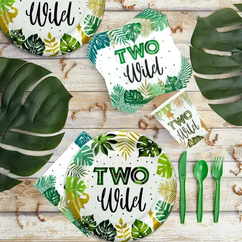 Miniatura 5 de Dos decoraciones de cumpleaños salvajes, artículos para fiestas temáticas de selva de safari incluyen pancarta, telón de fondo, platos, vasos
