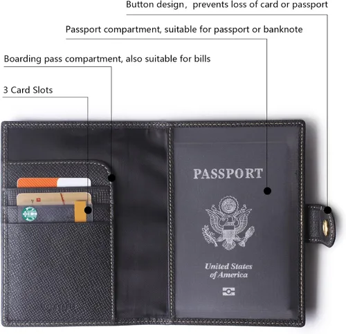 Miniatura 5 de Portapasaportes de cuero auténtico para pasaporte, con bloqueo Rfid - con compartimento para documentos de identificación