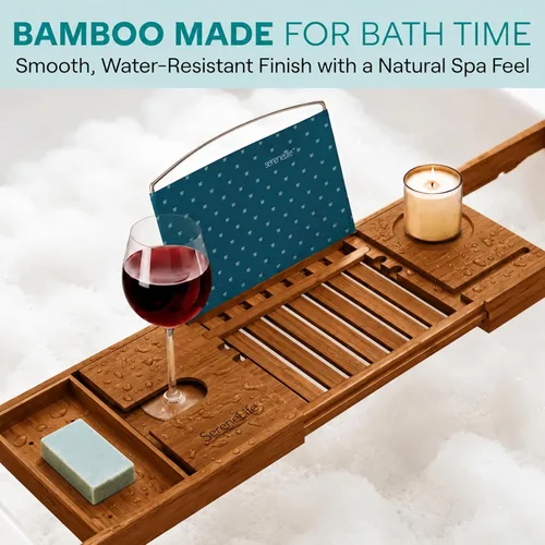 Miniatura 5 de SereneLife Bandeja de bañera premium con caja de regalo y juego de lazo, bandeja de baño expandible, regalos únicos de inauguración de la casa