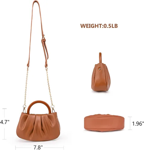 Miniatura 3 de Milan Chiva Cloud Bag Mini Top Handbag Dumpling Clutch Purses with Wooden Handle and Removable Strap