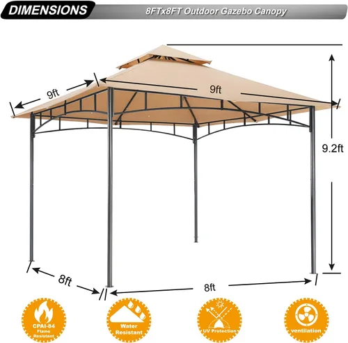 Miniatura 4 de ABCCANOPY Gazebos para patios 8x8 - Gazebo con marco de acero para exteriores para césped, patio trasero, jardín y terraza (beige)
