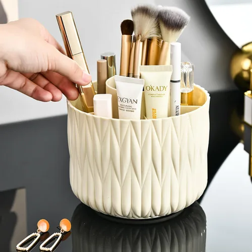 Miniatura 7 de Soporte giratorio para brochas de maquillaje, organizador giratorio de 5 ranuras de 360° para escritorio de tocador, bonito almacenamiento estético