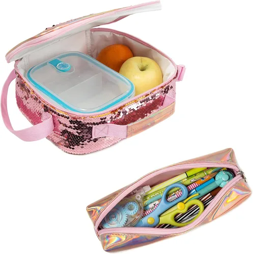 Miniatura 11 de Mochila para niñas de 16 pulgadas, mochilas para niñas para la escuela, mochila de lentejuelas con lonchera para estudiantes de primaria