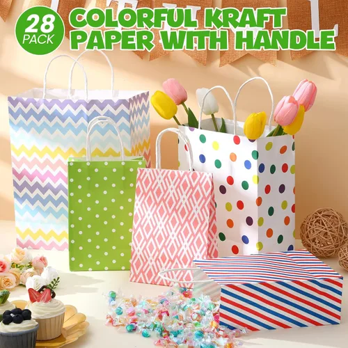 Miniatura 7 de Tenceur 28 bolsas de regalo de varios tamaños, bolsas de regalo de papel a granel, bolsa de favor de fiesta con asa para bodas, día de San Valentín
