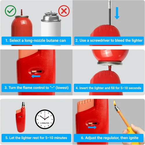 Miniatura 5 de Encendedor de velas de cuello largo ajustables, encendedor de gas butano, encendedor de plástico recargable, encendedor de cocina (paquete de 5)
