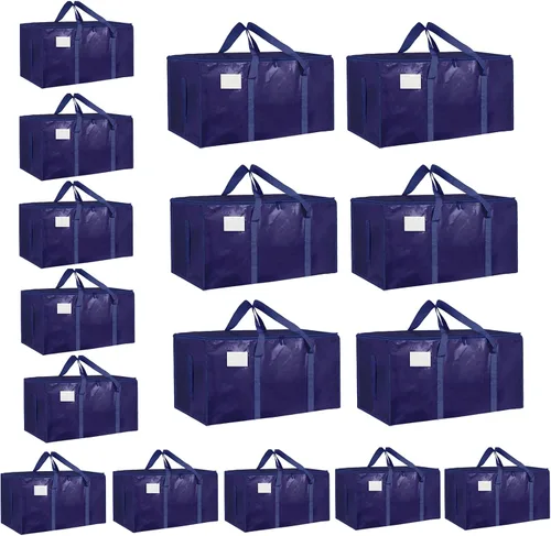 Miniatura 36 de Paquete de 4 bolsas de mudanza extra grandes y resistentes, bolsas de almacenamiento impermeables con asas y cremalleras, plegables para dormitorio