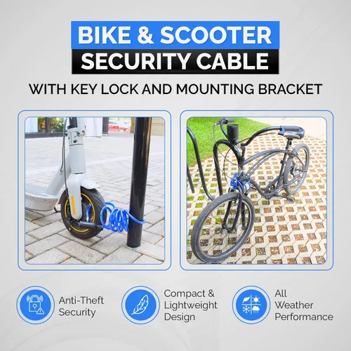 Miniatura 2 de DocksLocks Juego de candado de cable para bicicleta, cable de seguridad en espiral con cerradura de llave y soporte de montaje, protección antirrobo