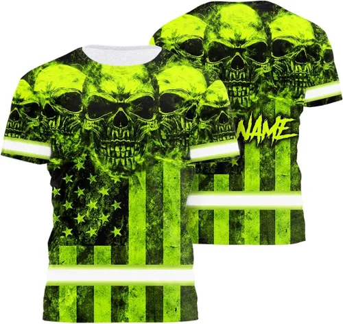 Miniatura 28 de Camiseta de alta visibilidad con bandera de EE. UU., con nombre personalizado, ropa de trabajo de seguridad reflectante, caminantes Calavera