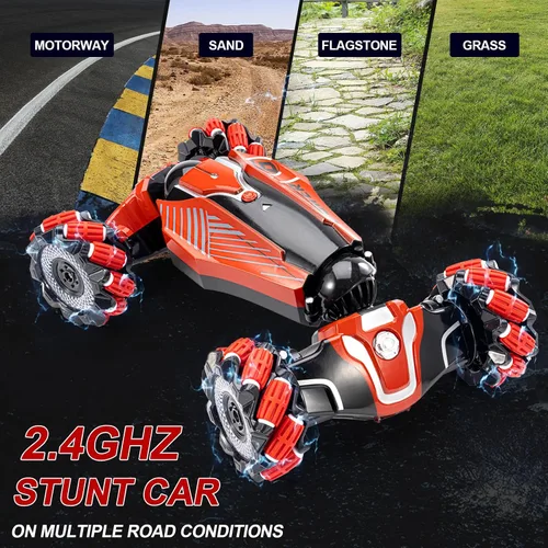 Miniatura 2 de Auto de acrobacias RC con detección de gestos, vehículo de control remoto con tracción en las 4 ruedas, vehículo todo terreno con derrape Rojo