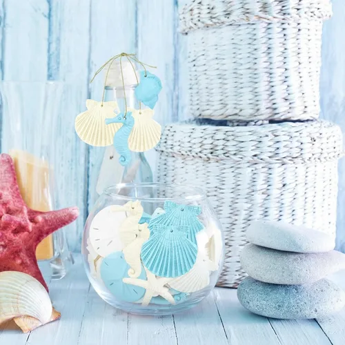 Miniatura 3 de 30 piezas de adornos de estrella de mar de resina, caballito de mar, sanddollar, concha y conchas marinas con cuerda para árbol de Navidad, adornos