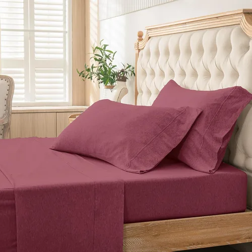 PURE ERA Jersey Knit Flat Top Sheet Only 100% T-Shirt Heather Cotton Super Soft Comfy Breathable (1-Pack, King, Heather Burgundy Red)
