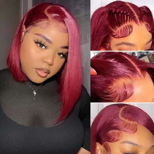 Peluca Bob de Cabello Humano 13x4 Encaje Frontal HD Pelucas Bob de Encaje Frontal Cortas y Rectas para Mujeres Negras Cabello Humano Pre-Desplumado