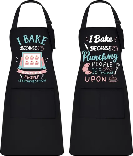 Defresit Paquete de 2 delantales divertidos para hornear para mujeres y hombres, delantales de cocina con bolsillos, Día de la Madre, cumpleaños,