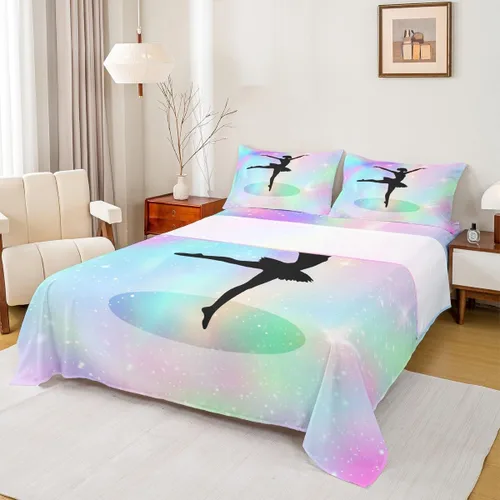 Miniatura 21 de Juego de sábana bajera ajustable de teñido anudado para niñas, juego de ropa de cama con diseño de arco iris degradado de arcoíris, lindo juego