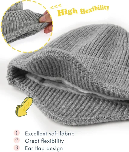 Miniatura 2 de Gorro de invierno para bebé, cálido forro polar, gorro de punto para niños con orejera, gorro de punto con pompón para recién nacidos, para niñas