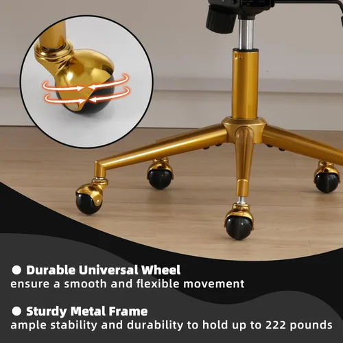 Miniatura 7 de Sillas de escritorio para oficina en casa Westice, silla rodante moderna de terciopelo, silla de tocador giratoria con base dorada y altura Negro