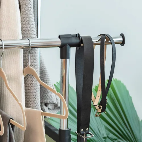 Miniatura 8 de IRIS USA Perchero portátil de doble barra ajustable con barra extensible y ruedas con bloqueo, ropa rodante, armario de doble barra, fácil