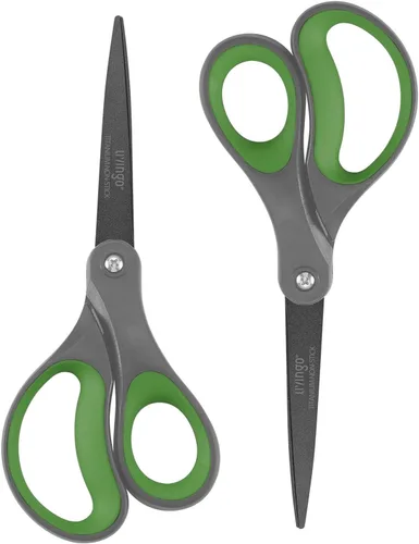 LIVINGO - Tijeras afiladas multiusos de 20,3 cm - Juego de 2, recubiertas de titanio, acero no pegajoso, resistentes, para oficina, hogar, escuela,