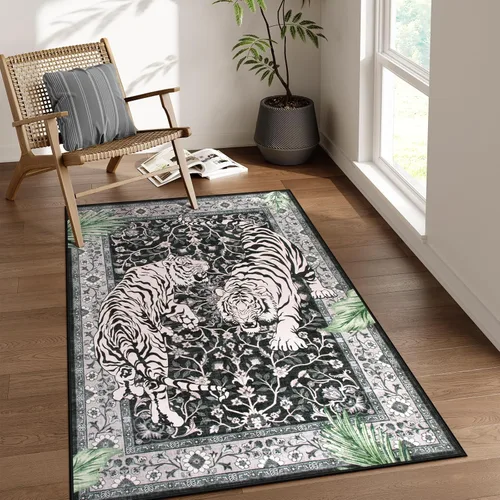 Moynesa Alfombras Lavables de Tigre, Alfombras de Área de Entrada de 3x5, Alfombra Suave Vintage Antideslizante para Sala de Estar, Tapete Interior