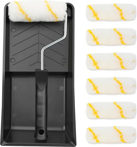 Miniatura 13 de ETERNA Kit de rodillos de pintura, 9 piezas de suministros de pintura para pintura de casa, con bandeja de pintura de metal y rodillos de pintura